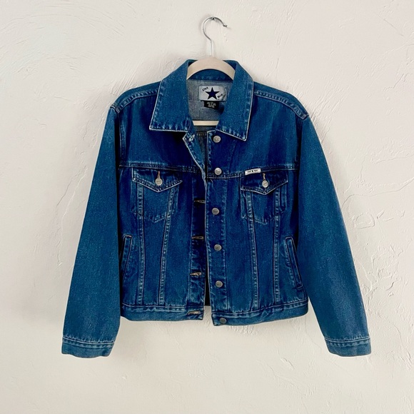 Vintage Star Blue Rigid Dark/Medium Blue Oversize Boxy Denim Jacket - Picture 1 of 10